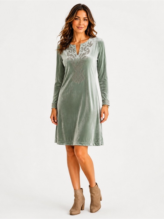 Soft Surroundings Dresses & Skirts - Soft Surroundings Sage Green Velvet Embellished Long Sleeve Dress Medium NWT